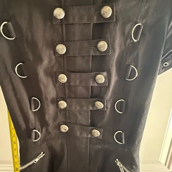 Orchid Bloom Punk/Goth Black Short Sleeve Military Style Dress - Picture 3 of 6